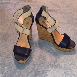 Navy/cream strapped wedges